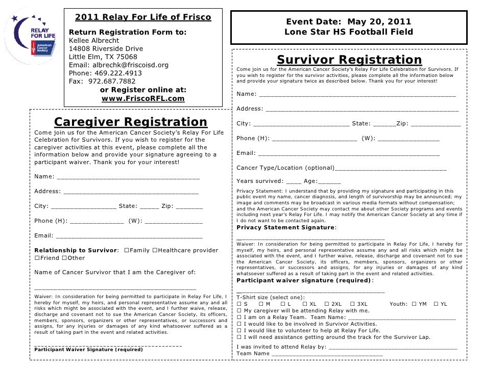 survivor caregiver registration form relay for life form