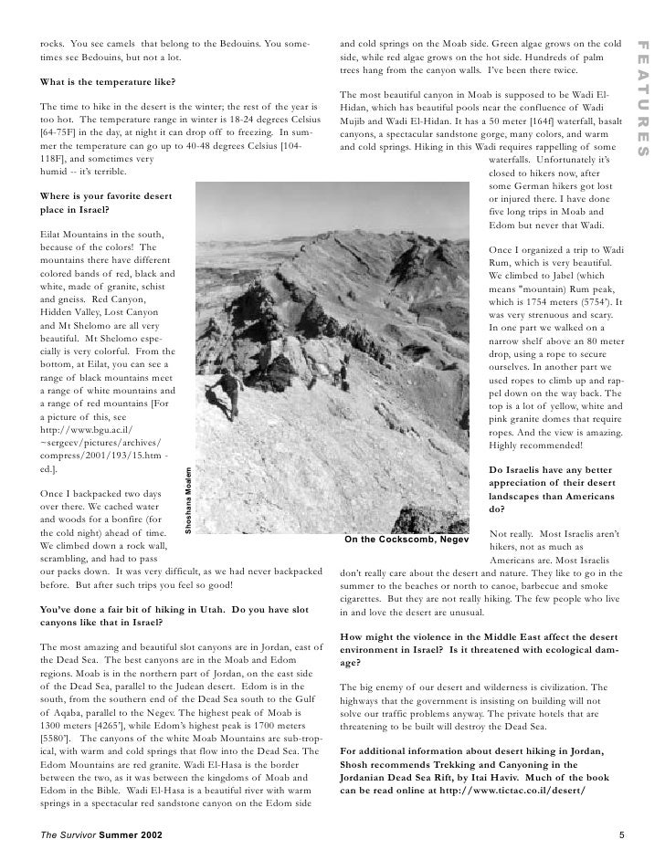 Summer 2002 The Survivior Newsletter Desert Survivors