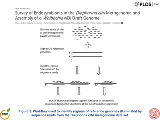 Figure 1. Workflow used to identify regions of reference genomes illuminated by
sequence reads from the Diaphorina citri metagenome data set.
 