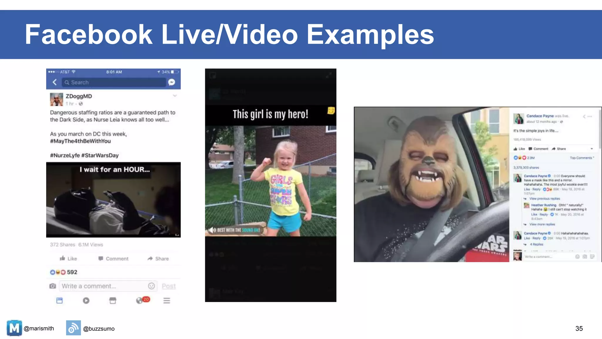 @marismith @buzzsumo 35
Facebook Live/Video Examples
 