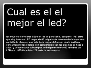 La Televisión 3D se refiere a un televisor que permite visualizar imágenes en 3 dimensiones, utilizando diversas técnicas para lograr la ilusión de profundidad. Todo proceso que permite crear imágenes en 3D se conoce con el nombre de estereoscopía, y fundamentalmente se basa en el principio natural de la visión humana, en donde cada uno de nuestros ojos capta en un mismo instante una imagen ligeramente diferente a la del otro ojo, debido a la distancia que los separa3D Las imágenes de video proyectadas por un televisor en 3D (así como otros sistemas estereoscópicos como el Cine 3D), son creadas con el mismo principio: una escena es capturada a través de 2 cámaras ligeramente separadas, y luego es proyectada, utilizando lentes especiales de manera que cada imagen sólo sea vista por uno de nuestros ojos.