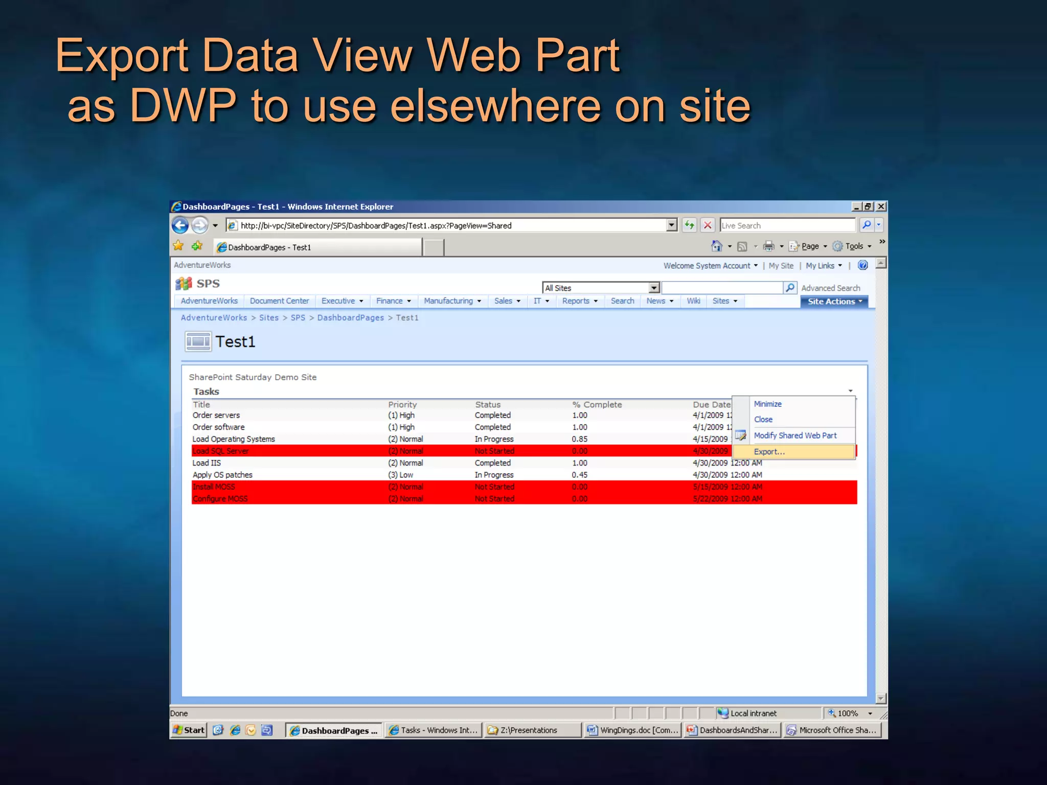 Export Data View Web Part as DWP to use elsewhere on site