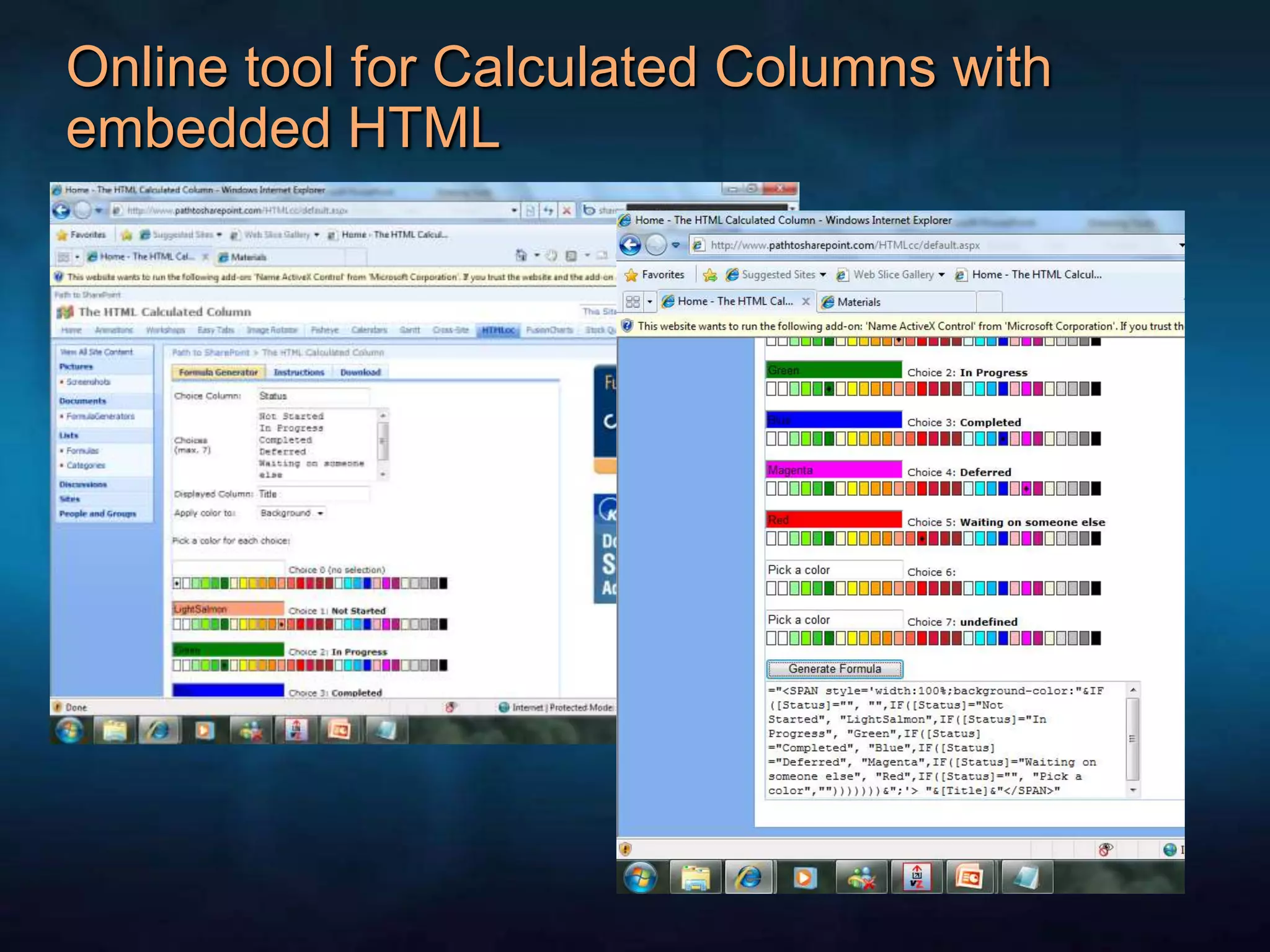 Online tool for Calculated Columns with embedded HTML