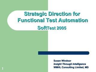 Susan Windsor  Insight Through Intelligence WMHL Consulting Limited, MD Title slide Strategic Direction for  Functional Test Automation Soft Test 2005   