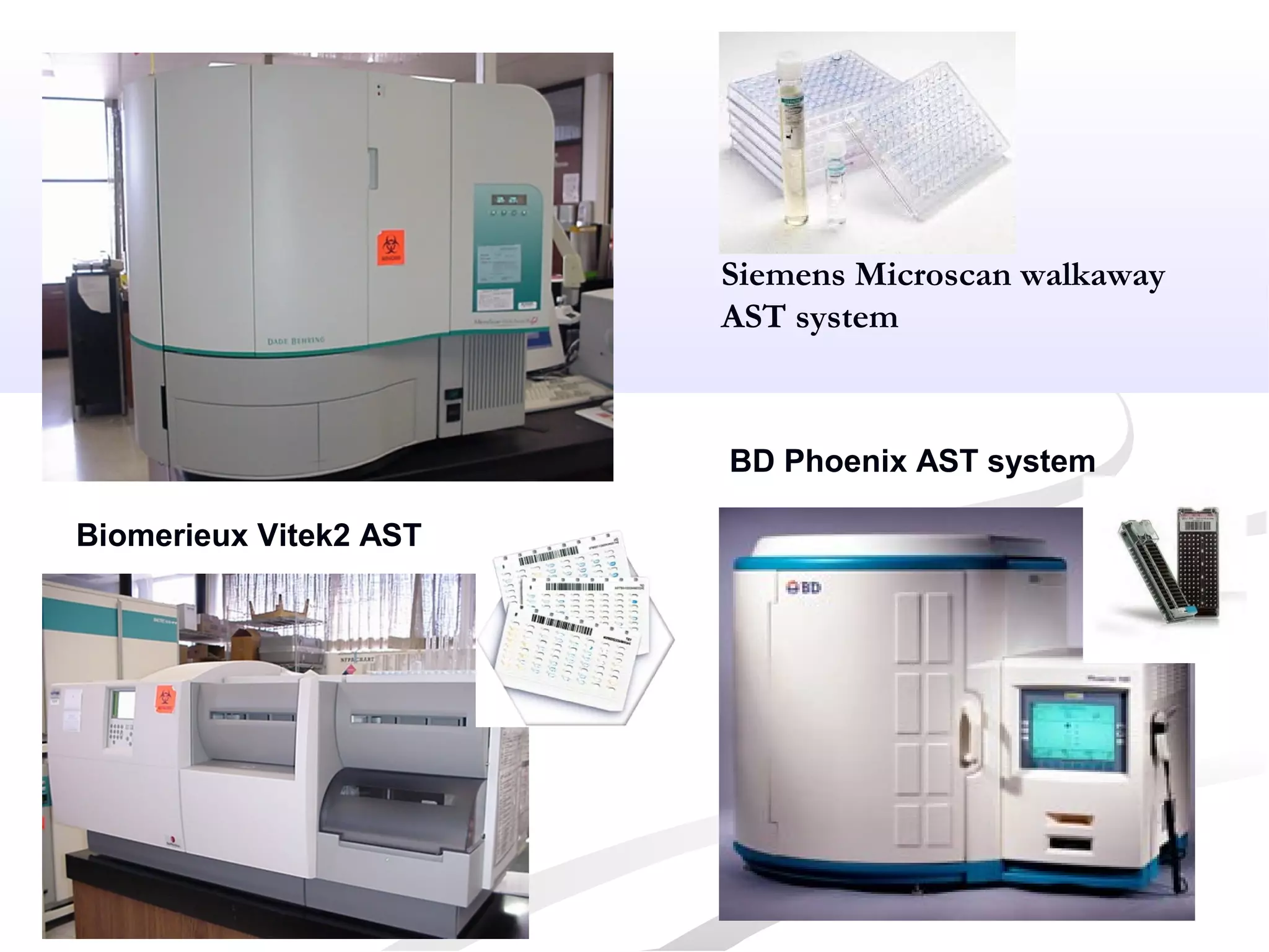 Siemens Microscan walkaway
AST system
BD Phoenix AST system
Biomerieux Vitek2 AST
 