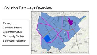 Solution Pathways Overview
Parking
Complete Streets
Bike Infrastructure
Community Centers
Stormwater Retention
 