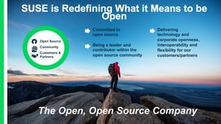 The Open, Open Source Company
Open Source
Community
Customers &
Partners
Committed to
open source
Being a leader and
contributor within the
open source community
Delivering
technology and
corporate openness,
interoperability and
flexibility for our
customers/partners
 