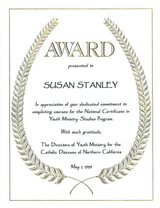 Susie\'s CYM Awards  and Ltrs Of Rec