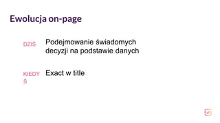 Ewolucja on-page
KIEDY
Ś
Exact w title
DZIŚ Podejmowanie świadomych
decyzji na podstawie danych
 