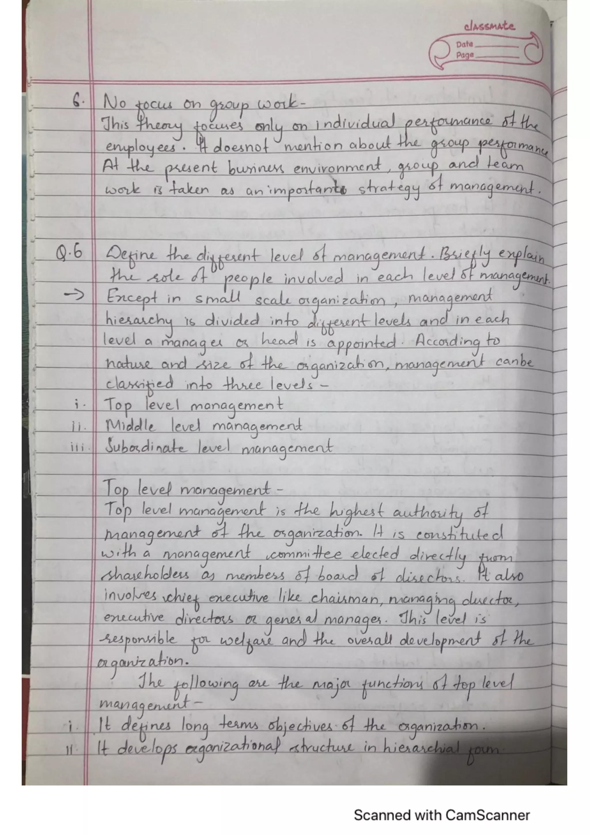 Management, Principle of Management (6 Questions answers) NEB XII