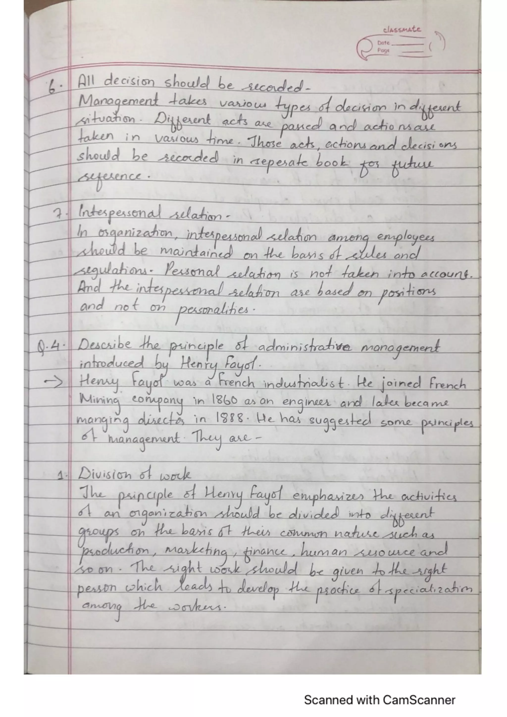 Management, Principle of Management (6 Questions answers) NEB XII