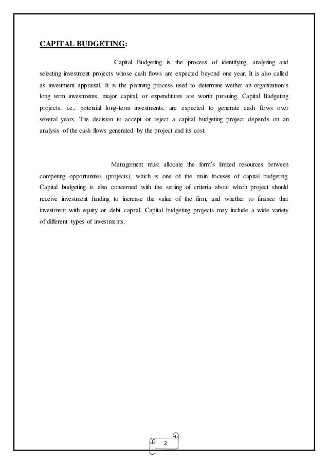 capital budgeting at bsnl budgeting for projects