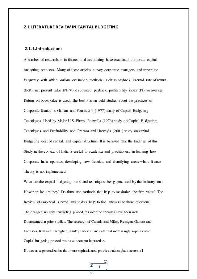 literature review for capital budgeting literature review for capital budgeting