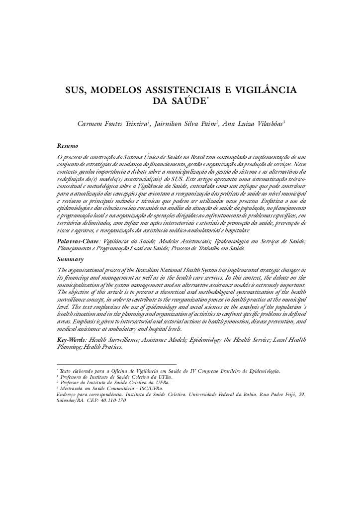 Sus modelos assistenciais e vigilancia