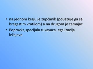 • na jednom kraju je zupčanik (povezuje ga sa
bregastim vratilom) a na drugom je zamajac
• Popravka,specijala rukavaca, egalizacija
ležajeva
 