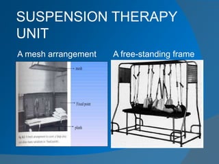 SUSPENSION THERAPY
UNIT
A mesh arrangement A free-standing frame
 