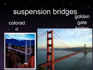 suspension bridges
golden
gate
bridge
colorad
o
springs
 