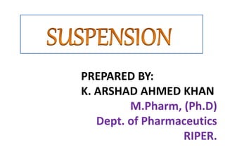 PREPARED BY:
K. ARSHAD AHMED KHAN
M.Pharm, (Ph.D)
Dept. of Pharmaceutics
RIPER.
 