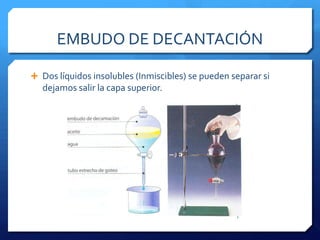 CENTRIFUGACIÓNHaciendo girar una suspensión a gran velocidad, las partículas de mayor tamaño se desplazan hacia el exterior.Podemos introducir unos tubos con suspensión en una centrífuga y se hace girar. El residuo se acumulará en el fondo del tubo y el filtrado (líquido) se puede verter.
