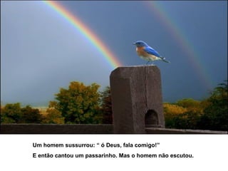 Um homem sussurrou: “ ó Deus, fala comigo!” E então cantou um passarinho. Mas o homem não escutou. 