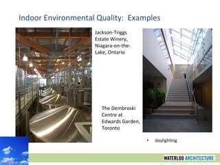 daylighting Indoor Environmental Quality:  Examples Jackson-Triggs Estate Winery, Niagara-on-the-Lake, Ontario The Dembroski Centre at Edwards Garden, Toronto 