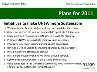 Sustainability at UNSW - November 2010 | PPT