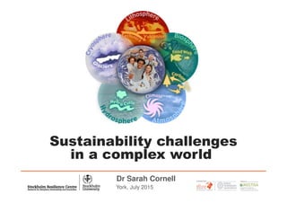A PARTNER WITHDr Sarah Cornell
York, July 2015
Sustainability challenges
in a complex world
 