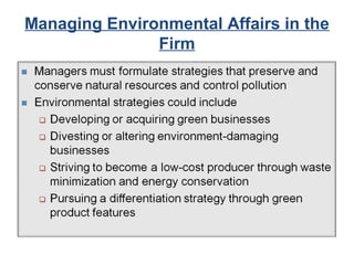Managing Environmental Affairs in the
               Firm
 