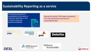 Sustainability Reporting as a service
Among the world’s 250 largest companies,
71% uses third-party assurance of
sustainability data.
 