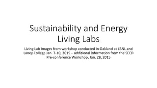 Sustainability and Energy
Living Labs
Living Lab Images from workshop conducted in Oakland at LBNL and
Laney College Jan. 7-10, 2015 – additional information from the SEED
Pre-conference Workshop, Jan. 28, 2015
 