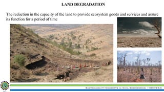 Sustainability Concepts in Civil Engineering (18CV654)
LAND DEGRADATION
The reduction in the capacity of the land to provide ecosystem goods and services and assure
its function for a period of time
 