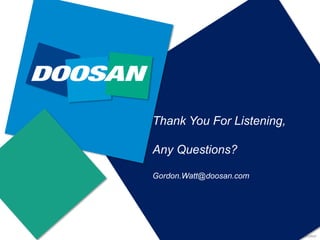 Strictly Private & Confidential, © Copyright Doosan Babcock Limited
Thank You For Listening,
Any Questions?
Gordon.Watt@doosan.com
 