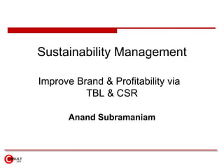Sustainability Management Improve Brand & Profitability via  TBL & CSR Anand Subramaniam 
