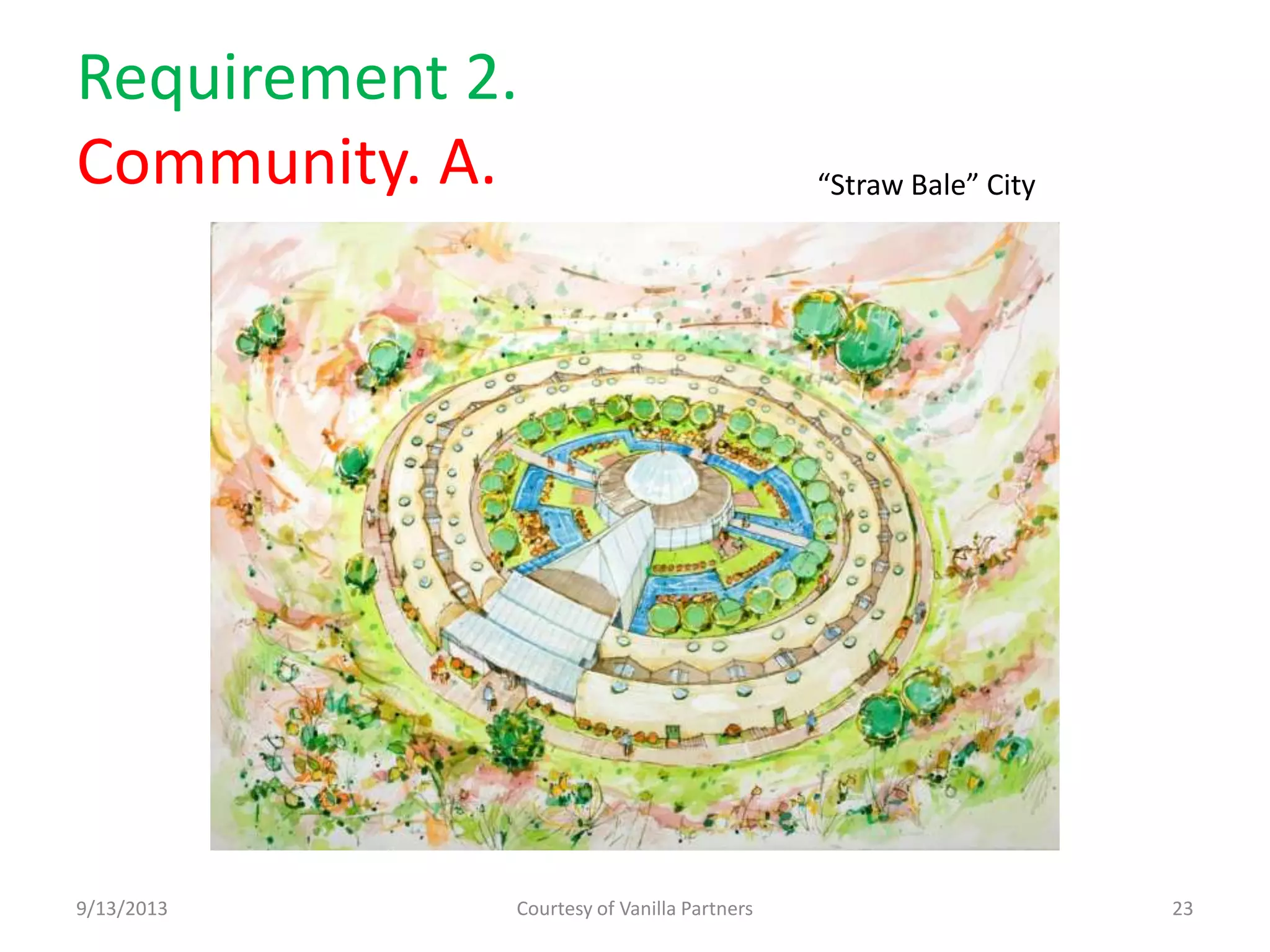 Requirement 2.
Community. A.
9/13/2013 Courtesy of Vanilla Partners 23
“Straw Bale” City
 