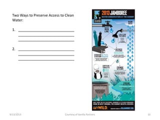 9/13/2013 Courtesy of Vanilla Partners 10
Two Ways to Preserve Access to Clean
Water:
1. ____________________________
____________________________
____________________________
2. ____________________________
____________________________
____________________________
 