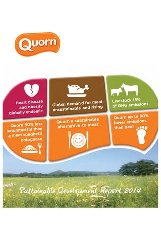 Global demand for meat
unsustainable and rising
Livestock 18%
of GHG emissionsHeart disease
and obesity
globally endemic
Quorn 90% less
saturated fat than
a meat spaghetti
bolognese
Quorn a sustainable
alternative to meat
Quorn up to 90%
lower emissions
than beef
 