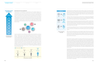 Enhancement of Six Core Competencies
With the rapid arrival of the mobile age over the past decade, much has changed. Although a PC is a
convenient device, it has time and space constraints that can limit its convenience. Alternatively, mo-
bile has revolutionized the user environment but the needs of customers are not yet being fully met.
To enhance the customer experience, Samsung Electronics plans to expand its business portfolio and
services to include education and healthcare by combining customer needs with IT technology. As
wellness, safety, security and convenience continue to be buzzwords over the next few years, Samsung
is developing devices and components specifically based on them, while focusing on devices that en-
able a smarter life. Samsung Electronics is uniquely positioned to provide these integrated services by
incorporating the component, device and system levels. The company’s ability to influence today’s
global trends and continued dedication to investing in research and development will ensure this vision
becomes a reality.
In order to accomplish the Vision 2020 goals of achieving annual sales of $400 billion, becoming a
leading IT company and one of the top 10 global companies, Samsung Electronics has selected six
core areas – capital expenditure (Capex), RD, patents, marketing, human resources, and MA- to
develop new growth engines. During the past four years, the company has continued large-scale in-
vestments of KRW 46.4 trillion, while endeavoring to reinforce its competitive edge through differen-
tiated technology and profitability. The Umyeon-dong RD Center, with a total floor area of 33,000m2
,
is currently under construction in Umyeon-dong, Seoul, and is scheduled for completion in 2015. The
company aims to employ 10,000 researchers in design and software at the state-of-the-art complex.
In addition, Samsung Electronics is also constructing a RD campus in Silicon Valley, California set for
completion in 2015 in order to concentrate on development of core technologies. The company has
continued its investments in RD in order to secure sustainable growth, increasing from KRW 9.4 tril-
lion in 2010 to KRW 14.8 trillion by the end of 2013. The number of global RD staff increased from
50,000 in 2010 to 63,000 in 2013.
As global RD investment strategies undergo a shift from hardware to software, Samsung Electronics estab-
lished a software center in 2012. Additionally, the company has actively adopted an open-innovation platform
along with an in-house RD system, while reinforcing overseas RD centers to further advance the develop-
ment and utilization of customized technologies to address region-specific needs. Samsung Electronics will
enhance its competitiveness in software platforms, design, IP, and focus its investments on securing innova-
tive technologies as engines for future growth.
Along with such efforts, Samsung Electronics has increased its efforts surrounding minimizing global dispute
risks in patents. In 2010, the company established the IP Center in order to centralize its patent capability ef-
forts, and established country-level IP centers around the world to mitigate risk. Additionally, it has increased
the in-house team of patent experts and managers, including lawyers and agents.
Samsung Electronics has achieved global brand power through consistent investments in marketing. Mov-
ing forward, its strategy is to actively harvest the benefits of its current brand assets to continuously achieve
revenue and profit growth without increasing marketing expenditures. Based on its brand philosophy of “Ac-
celerating discoveries and possibilities,” Samsung Electronics will reinforce consumer engagement market-
ing by utilizing experience-based marketing, interactive marketing through social media, and region-specific
marketing based on local consumer needs.
The company has also introduced a new focus on the business-to-business (B2B) market, going beyond the
business-to-consumer (B2C) market. To this end, it has reinforced its division responsible for handling B2B
business, while intensively nurturing B2B business planning, B2B infrastructure/ process, and system support/
operation.
Based on such efforts, Samsung Electronics has also expanded its supply of B2B products and solutions to
include the public sector, the education market, and the healthcare industry. As of the end of 2013, Samsung
Electronics continued its active B2B marketing initiatives by supplying its Galaxy Note 2 to iDTGV, a French
high-speed train. This initiative, targeting young customers, allowed for confirmation of electronic tickets, and
electronic payment of train fares, in collaboration with KoamTac, a barcode solution provider, and Ingenico, an
electronic payment solution provider.
Samsung Electronics considers its employees as the company’s greatest asset and primary driver of growth. It
takes pride in the creativity and diversity of its talented people. The company employs 286,300 people glob-
ally, marking an unprecedented 1.5-fold increase since 2008. Further, Samsung’s overseas-based employees has
doubled since 2010 as the company has expanded its global footprint. With more than 60 percent of its total
workforce employed outside of Korea. Samsung Electronics places great importance on recruiting and retaining
top talent from around the world. The company is putting emphasis on nurturing the capabilities of its software
workforce to secure core talents. It is also building the Open Innovation System to access creative input from out-
sideofthecompanyandpromotingtheoperationofC-Lab(CreativeLaboratory),aninternalinnovationteamthat
lets employees explore creative ideas through research. In order to foster “convergence-type talent,” Samsung
Electronics strives to focus on cultivating insights based on the humanities and developing creative DNA on the
organizational level.
Samsung Electronics continues to invest in RD and capital expenditures. Moving forward, Samsung will explore
new growth strategies such as mergers and acquisitions in adapting to shifts in the global technology market.
While the company retains its focus on organic growth, it is more receptive than ever to strategic business allianc-
es. Over the past three years, Samsung Electronics has acquired 14 companies. For its new businesses, the com-
pany’s efforts have been mainly driven by medical device companies such as Medison and NeuroLogica. Within
Samsung’s consumer electronics division, the Visual Display business focused on software, services, and content,
while its component business focused on companies with next-generation technologies. Going forward, Sam-
sung Electronics will expand its MA strategy beyond a few target areas and pursue opportunities across a wide
rangeoffieldsinordertoenhancethecompetitiveedgeofitscurrentbusinessesandcreatenewopportunitiesfor
futuregrowth.Basedontheseefforts,SamsungElectronicsisreinventingitselfasaglobaltop-tiercompanywitha
sense of determination to pursue customer satisfaction, and continued globalization to ensure that the company
remains competitive on the global stage.
Sustainable Growth
 Profitability
RD
Patents
Marketing
HR
MA
Capex
Enhance
Competitive Edge
SixCoreAreastoSecure
NewGrowthEngines
Future Growth
EnginesConsumer
Electronics
(CE)
IT  Mobile
Communica-
tions (IM)
Device
Solutions (DS)
Medical
Devices
Bio
9.4 T
10.3 T
11.9 T
60,495(26%)
55,320(25%)
50,084(26%)
63,628(22%)
14.8 T
2010 2011 2012 2013
RD Investments (KRW) RD Personnel
| Samsung Electronics’ RD Status |
Change in the Direction
of Future RD
New Focus
H/W S/W
In-house Open
Innovation
B2C B2B
020
2014 Samsung Electronics Sustainability Report
021
Sustainability Overview Material Issues Facts  Figures Appendices
 
