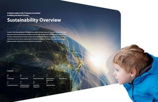 Sustainability Overview
06
16
08
18
10
28
12
30
14
Founded in 1969, Samsung Electronics has grown into a global information and technology leader, managing 220 subsid-
iaries around the world and posting annual sales of more than KRW 200 trillion. The company is making ceaseless efforts
to achieve continued growth and shape the future with its transformative ideas and technologies. Samsung Electronics
will continue to reinvent itself as a global leader by focusing on technological innovation that create positive change for
people everywhere, helping them to live a better life full of possibilities.
A Global Leader in the IT Industry Committed
to Making the World Smarter
CEO Message
Corporate Governance
Company Profile
Cultivating Engines
for Future Growth
Business Performance
Stakeholder
Engagement
Market Shares by
Business Area
Materiality Matrix
Global Network
Contents
 