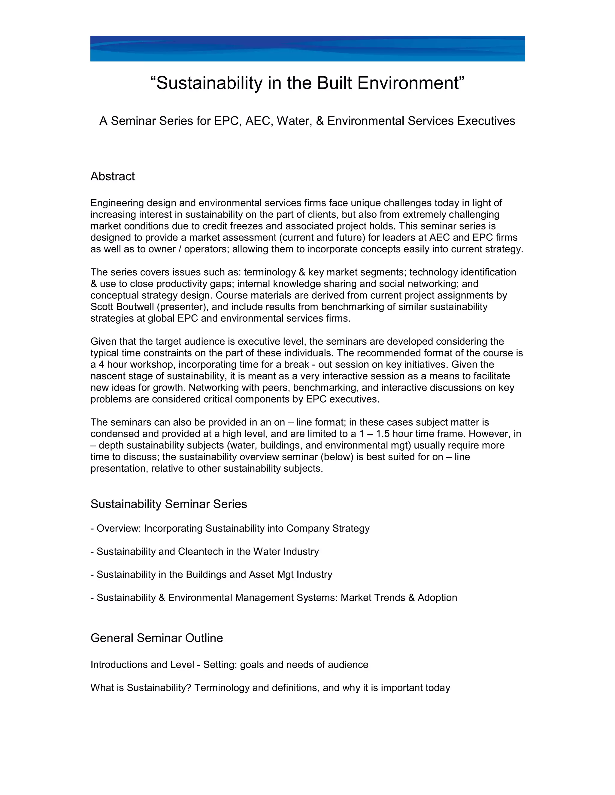 Sustainability Seminar Series By Scott Boutwell Oct08