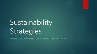 Sustainability
Strategies
ROBERT KLING, BUSINESS STUDENT PENN STATE MONT ALTO
 