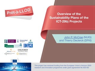 Overview of the
Sustainability Plans of the
ICT-29b) Projects
John P. McCrae (NUIG)
and Thierry Declerck (DFKI)
 