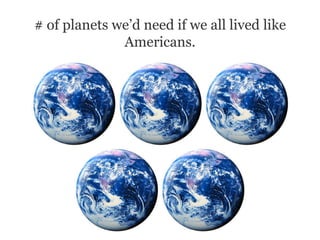 # of planets we’d need if we all lived like
              Americans.
 