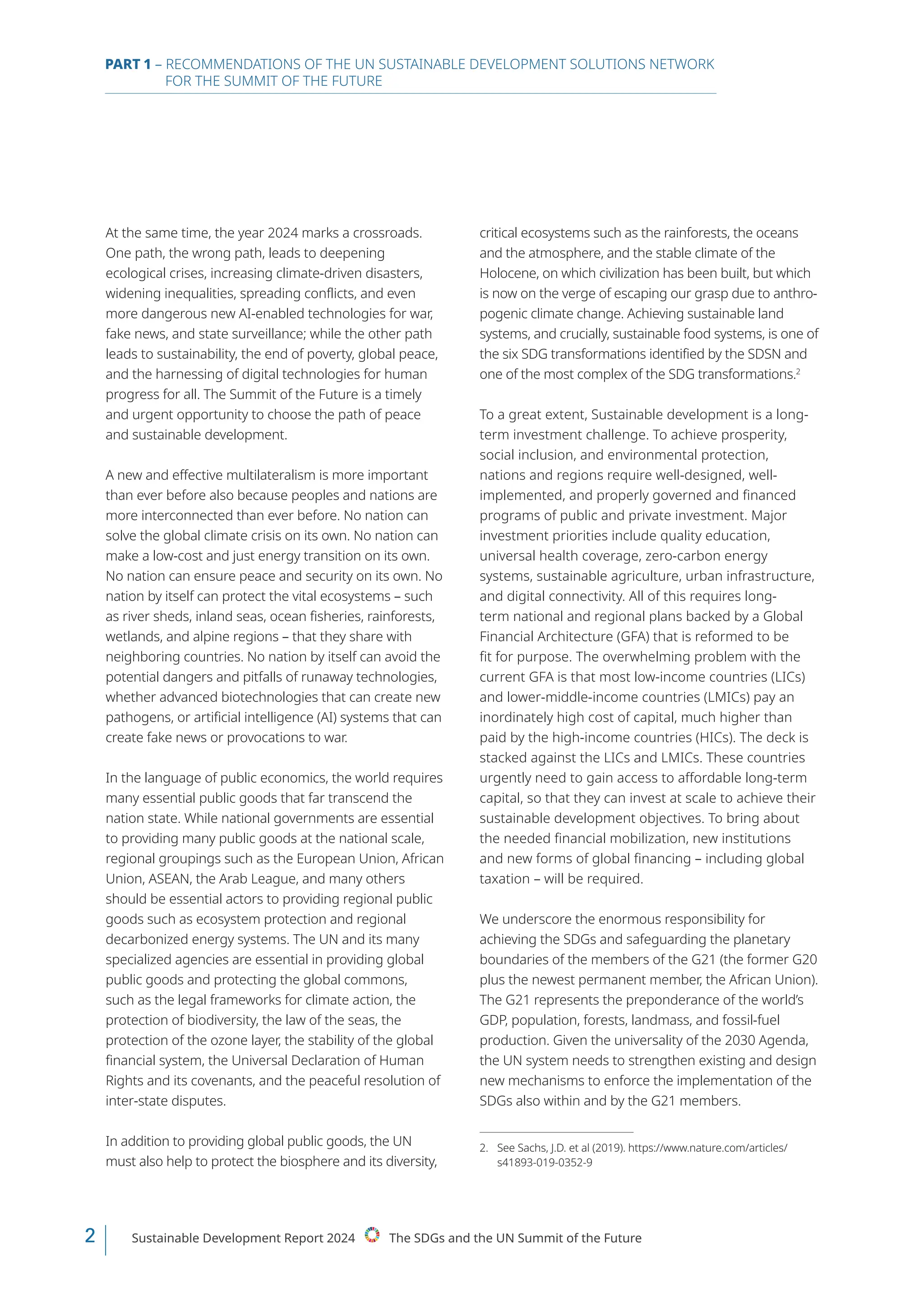 UN SDSN Sustainable Development Report 2024 | PDF