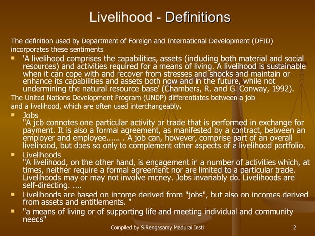 Livelihood Introduction Sustainable Livelihood Framework SR | PPT