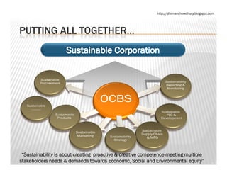 http://dhimanchowdhury.blogspot.com




PUTTING ALL TOGETHER
            TOGETHER…




 “Sustainability is about creating proactive & creative competence meeting multiple
stakeholders needs & demands towards Economic, Social and Environmental equity”
 