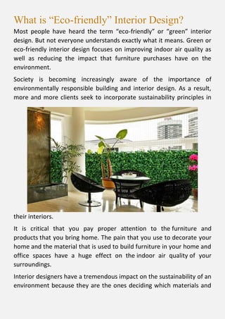 Sustainable and Eco-friendly Interior Design- A THOROUGH RESEARCH | PDF