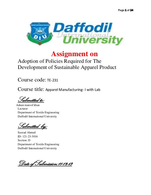 adoption of policies required for the development of front page for assignment