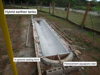 Hybrid earthen tanks
Ferrocement aquaponic bed
In ground casting form
 