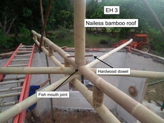 Nailess bamboo roof
EH 3
Hardwood dowel
Fish mouth joint
 