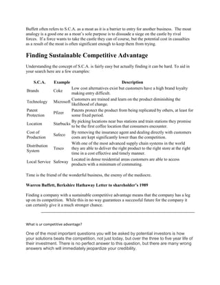 Sustainable competitive advantage cs & notes toyota cs